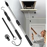 Attic Pull Down Hook, Extendable Attic Pull Rod, Attic Ladder Pull Down System Kit Contains One 40-Inch Telescopic Pole, 1 * D-Ring, 1 * O-Ring with Rope Around It