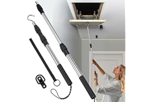 PUXAAJAO Attic Pull Down Hook, Extendable Attic Pull Rod, Attic Ladder Pull Down System Kit Contains One 40-Inch Telescopic Pole, 1 * D-Ring, 1 * O-Ring with Rope Around It
