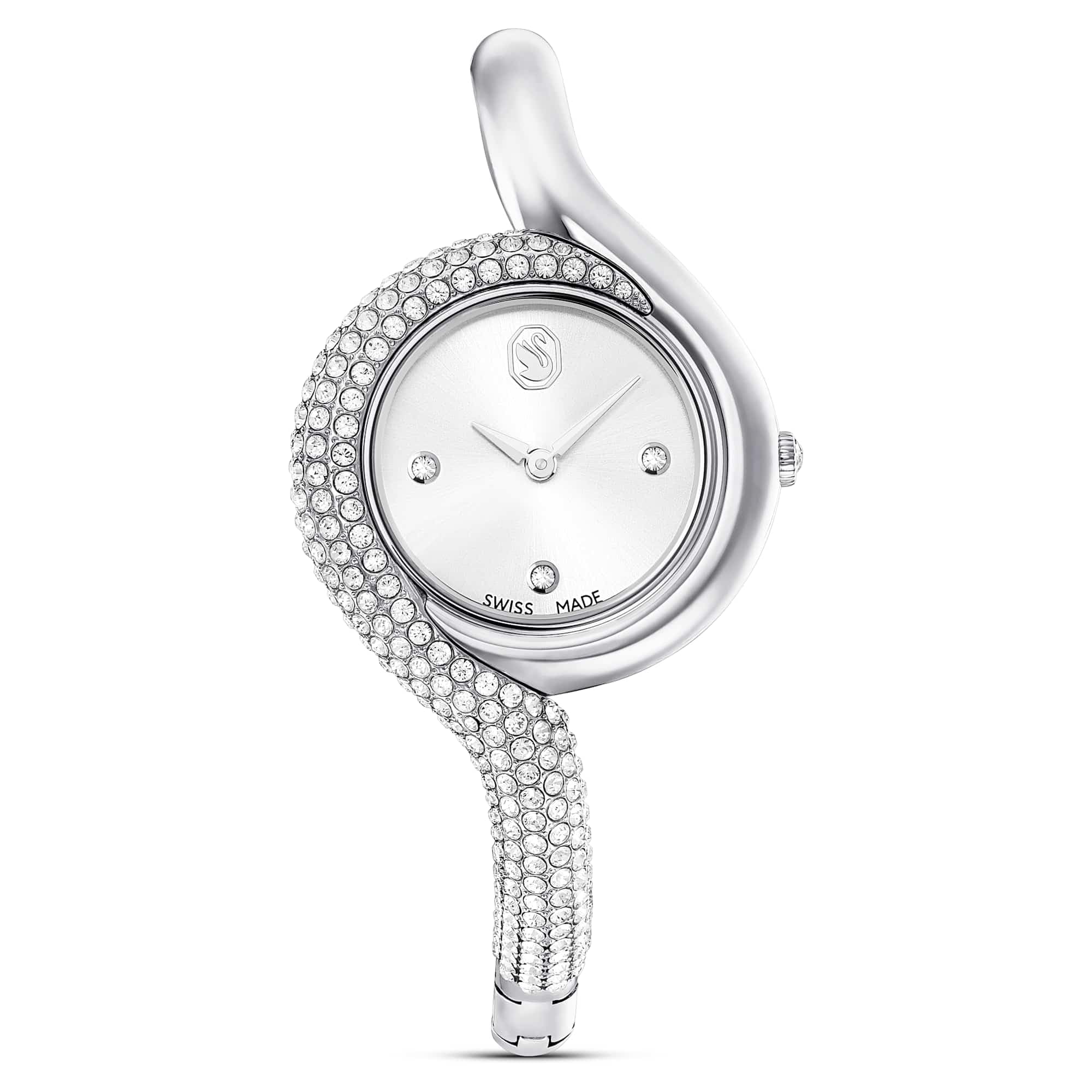 Swarovski Dextera Asymmetric Watch, Swiss-Made & Water-Resistant Stainless Steel Watch in a Silver-Tone Finish with Clear Crystals and Metal Bracelet Strap, Part of The Dextera Collection
