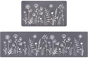 ASPMIZ Floral Kitchen Mats Sets 2 Piece Memory Foam Kitchen Rug Waterproof, Farmhouse Kitchen Rugs and Mats Set for Home Office, Non Slip Cushioned Anti-Fatigue Comfort Mat, 18'' x 30'' + 18'' x 60''