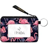 IRADA ID Case Wallet Keychain with Clear ID Window Zipper Cute Coin Purse for Women Water Resistant Small Coin Pouch-Flamingo Keychain Wallet
