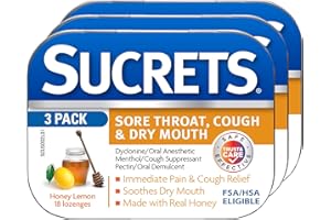 Sucrets Sore Throat & Cough Lozenges, Honey Lemon, 18 Count (3 Pack)