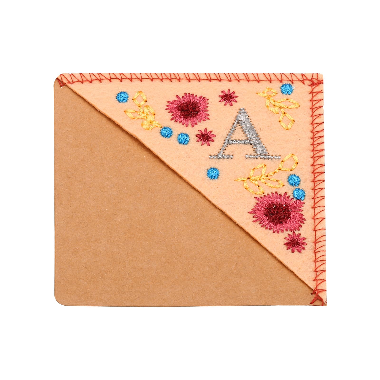 PATIKIL Personalized Embroidered Corner Bookmark, Cute Flower Felt Stitched Triangle Handmade Book Page Mark for Women Men Book Lover Teacher, Pink, Letter a