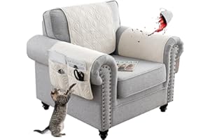 EXTLEZSA Waterproof Sofa Armrest Cover, Anti-Slip Headrest Cover Lengthen Sofa Armrest Storage Organizer with 6 Pockets Quilted Furniture Protector for Pets Sofa Couch (Ivory,1 Seater 3pcs)