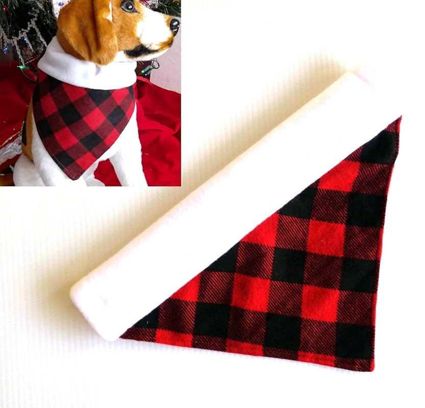Large Red Black Buffalo Plaid Dog Bandana Fleece Flannel
