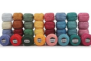 AMOHilos 40 Colors Size 8 Double Mercerized Egyptian Long Staple Cotton Pearl Thread 5 Grams Ball Rainbow Color Embroidery Thread for Crochet Hardanger Cross Stitch Hand Embroidery (40C)