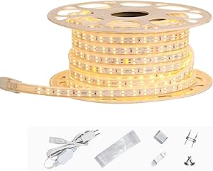 Shine Decor AC 110V-120V LED Strip Light 50FT, Dimmable Double Row Cold-Resistant Minus 13F Cuttable Rope Lights, 3000K Warm White IP65 Waterproof Indoor Outdoor String Lighting Decoration(7x15mm)