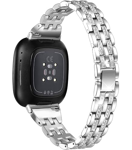 Metal Replacement Band For Fitbit Versa 4/3 & Sense 2/1 - Adjustable Diamond Style Strap, Silver