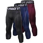Yuerlian Men's 3/4 Compression Pants Cool Dry Capri Shorts Baselayer Leggings Tights Workout Running Sports Tights