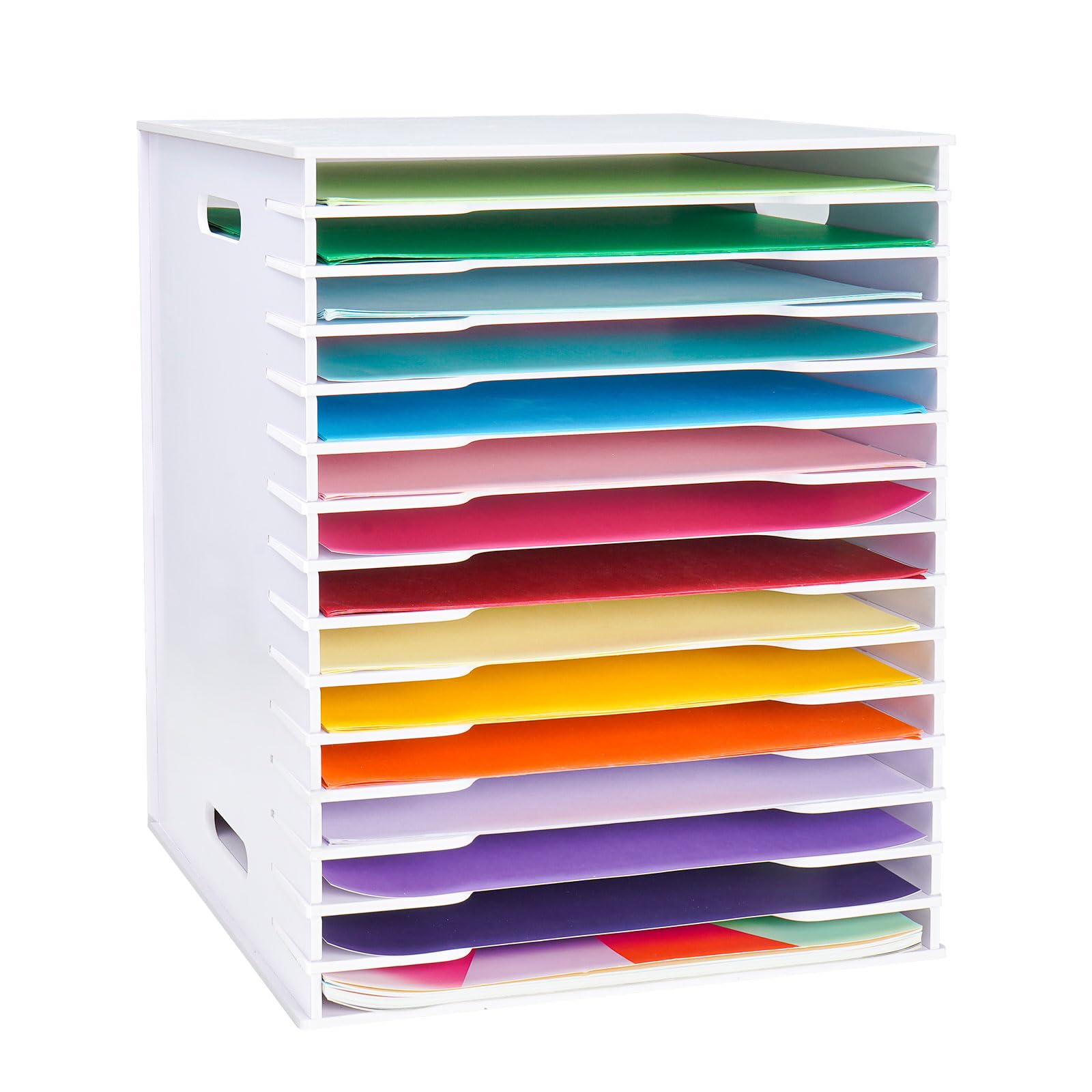Photo 1 of SANFURNEY Scrapbook Paper Organizer for Sizes 12" x 12", 15 Slots File Sorter Storage, Document Holder, Desktop Scrapbook Paper Organizer Rack for Home Office School (White, 15 Slots - Large Size)