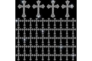 HOBBIESAY 60Pcs 10 Sheets Iron on Rhinestone Cross Patches Glitter Crystal Cross Stickers Sparkling Bedazzled Rhinestone Transfer Patches for Clothing Fabric Art Crafts DIY Decors