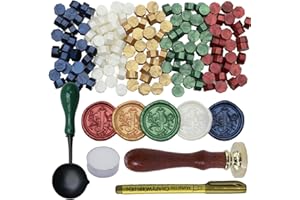 ONWINPOR Initial Alphabet Wax Seal Stamp Kit, Retro Letter Sealing Stamp with 150Pcs Sealing Wax Beads Spoon Pen Set for Wedding Invitations Cards Envelopes (J)