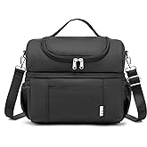 NOL Natural Organic Lifestyle Adult Lunch Box Insulated Lunch Bag Large Dual Compartment Lunch Bag Coolers Lightweight Nylon Waterproof Lunch Box for Work, Picnic, Travel, Outdoors, Black