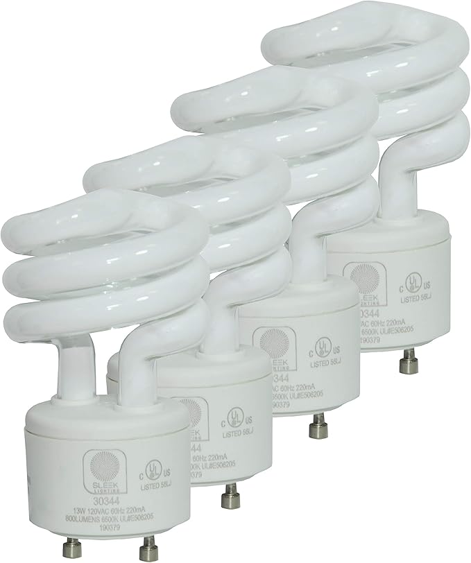 SleekLighting 13Watt GU24 Base 2 Prong Light Bulbs UL13w 120v 60hz