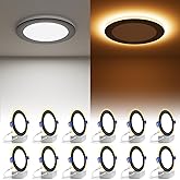 VOLISUN 12 Pack 6 Inch Black Recessed Light with Night Light, Canless LED Recessed Lighting 6 inch, 2700K-5000K Selectable, 12W=130W,1080LM Soffit Lighting Outdoor Recessed Light, ETL Certificated