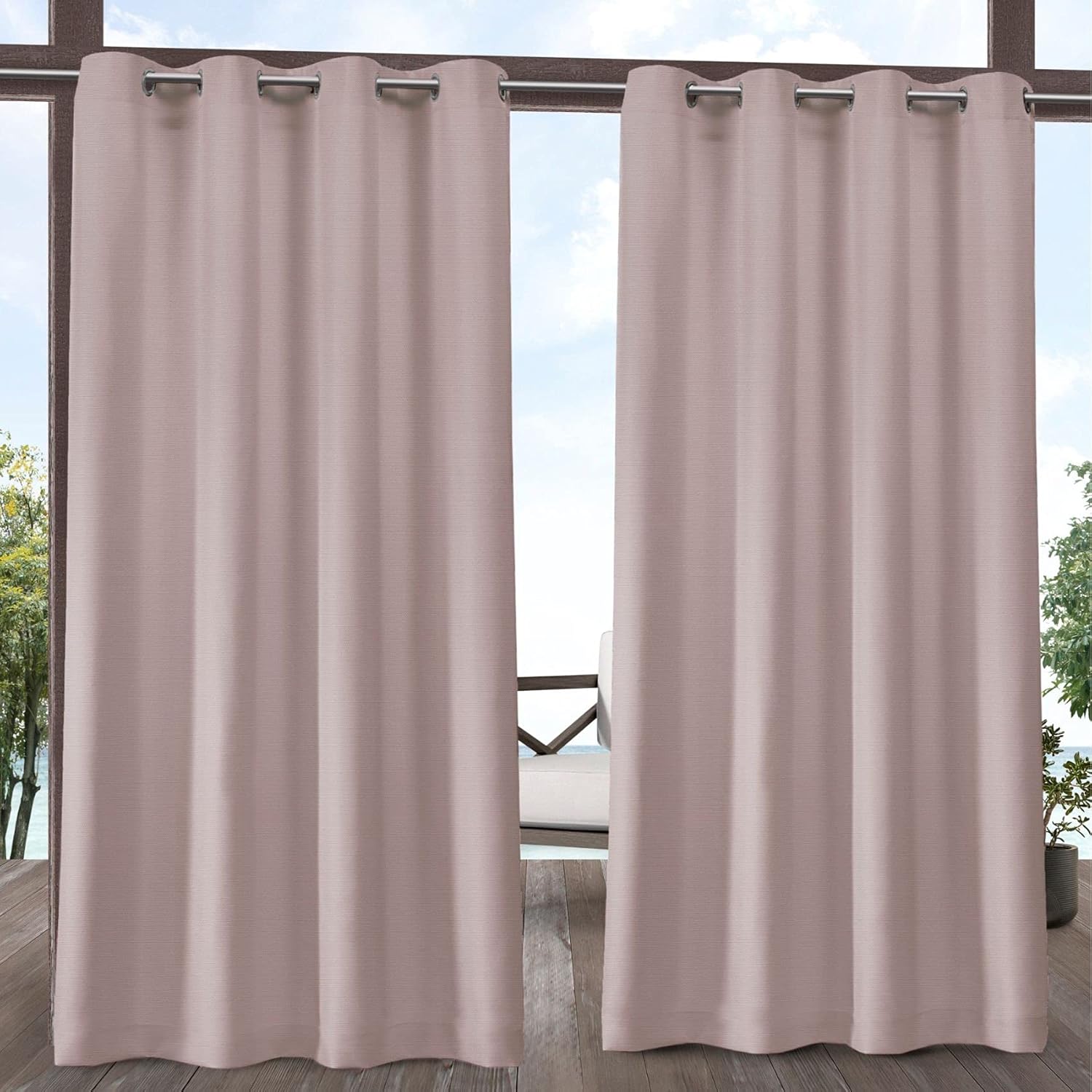 Outdoor Curtains - Exclusive Home Delano Heavyweight Textured Indoor/Outdoor Grommet Top Curtain Panel, 54