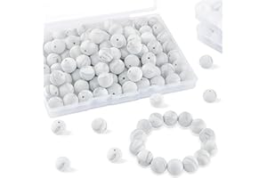 Sunrony 70pcs Silicone Beads for Keychain Making Necklace, Bulk Round 15mm Silicone Beads for Pens (D-Marble White)