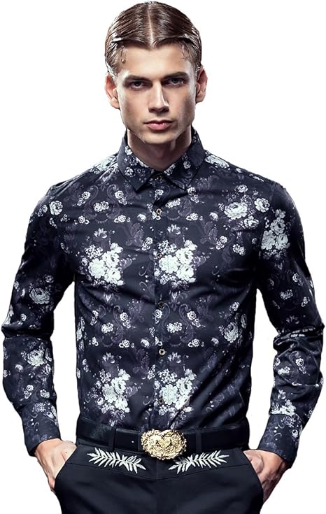 Amazon Fanzhuan シャツ Men シャツ メンズ 派手 シャツ メンズ 長袖 おしゃれ襟つき ワイシャツ 黒 おしゃれ シャツ 通販