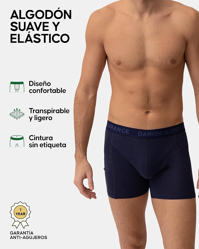 Calzoncillos Hombre Boxer Algodon Premium, Pack de 6, MC: 2X Negro, 2X Verde, 2X Azul Melange, M