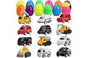 CUTE STONE Lot de 12 œufs de Pâques garnis avec alliage à tirer vers l'arrière, panier de Pâques, cadeaux de fête de Pâques p