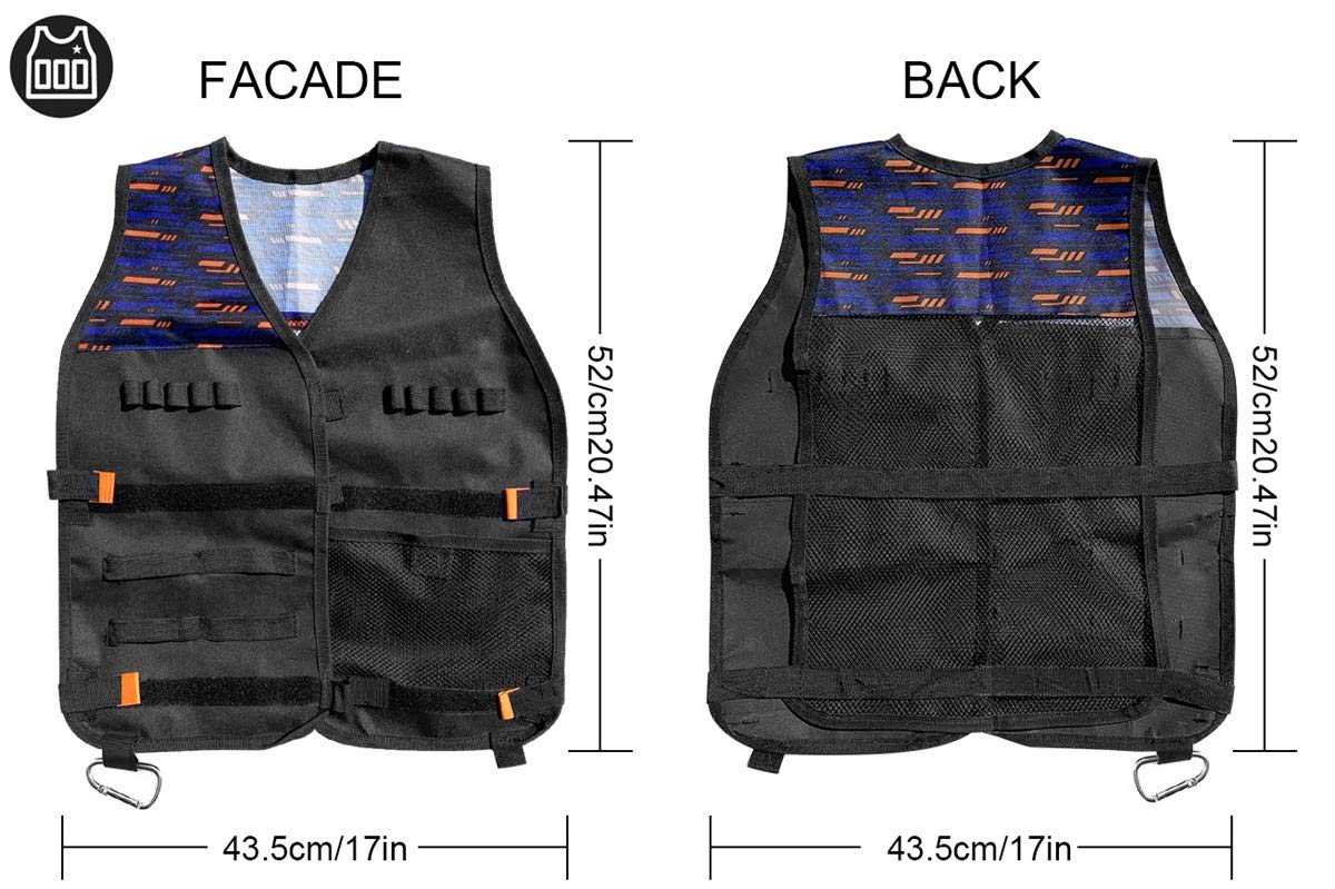INKERSCOOP Kinder Tactical Vest, Adjustable Tactical Vest für Nerf Spielzeug-Gewehr N-Strike Elite-Serie mit 60 Darts + Schutzbrille + 3 Schnell Reload Clips + 2 Hand Wrist Band + Gesichts Mask