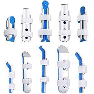 10 Pieces Finger Splint Metal Finger Support Finger Knuckle Immobilization with Soft Foam Inner Band and Protective Vent for Adults and Children, 3 Sizes (Blue)