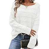 SHEWIN Women's Sweaters Crew Neck Crochet Sweater Lightweight Knit Long Sleeve Tops Shirts Loose Fit Spring 2026