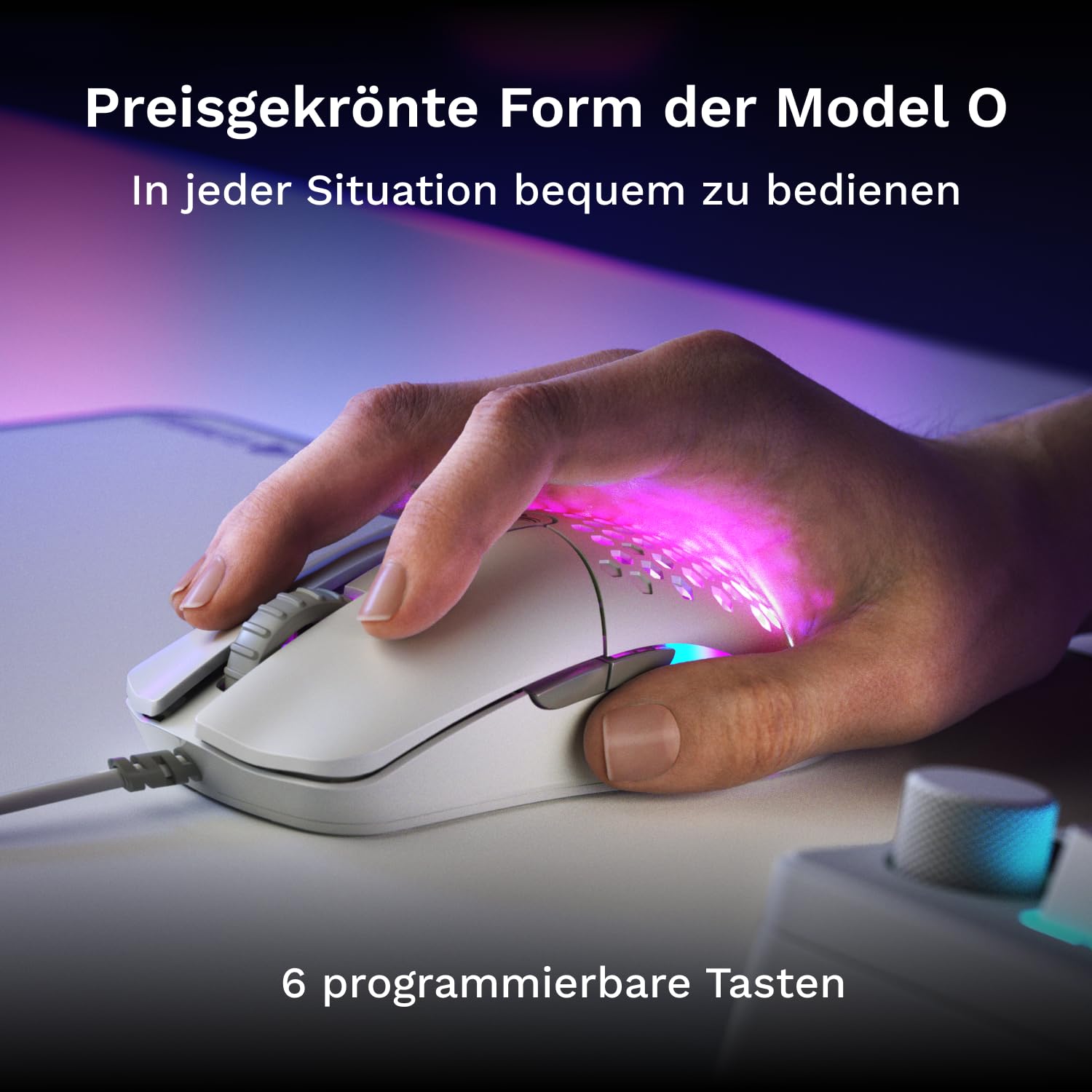 GLORIOUS Model O Eternal ultraleichte RGB-Gaming-Maus – Kabelgebunden – nur 55 g – benutzerdef. RGB-Lichter – 6 programmierbare Tasten – symm. Design – optischer Sensor mit 12 K DPI – PC/Mac – Weiß 4