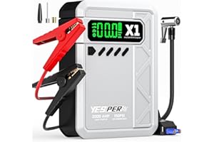 YESPER Jump Starter with Air Compressor 2000A 150PSI Battery Jumper Starter Portable(8L Gas/6L Diesel), 12V Car Jump Pack Battery Charger Jump Box with Jumper Cables, LCD Display, Lights(Grey)