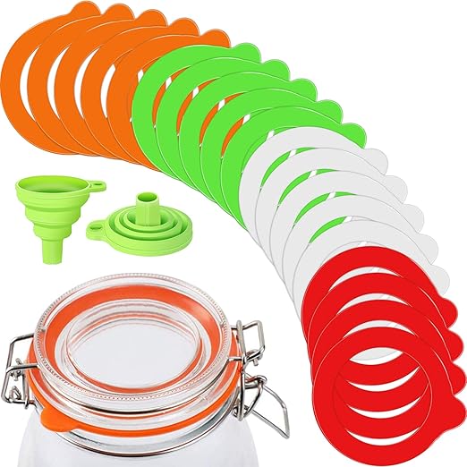 Rubber Seals for Glass Jars, 20 Replacement Gasket 2 Silicone Funnel, Silicone