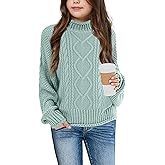 Imily Bela Girls Turtleneck Sweaters Kids Batwing Sleeve Knit Clothes Chunky Pullover Jumper