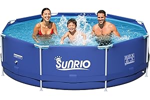 Sunrio 8'*30" Round Above Ground Swimming Pool for Kids and Adults Metal Frame Family Pool Capacity 800 Gallon(Pool ONLY)