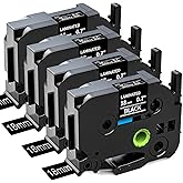 Labelife 18mm Black Label Tape TZe-345 Replacement for Brother P Touch Label Tape 18mm 0.7 Laminated White on Black TZe TZ Tape TZe345 for Brother PT-D400 PT-D410 PT-D600 PT-D610BT Label Maker, 4-Pack