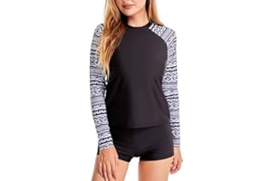 ATTIQOZI Long Sleeve Rash Guard Swimsuit for Women Two Piece Bathing Suit with Boyshorts Swimming Suits for Women