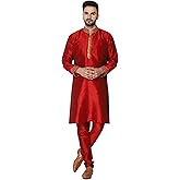SKAVIJ Art Silk Kurta Pajama for Men Indian Ethnic Wear Festival Dress Suit Set
