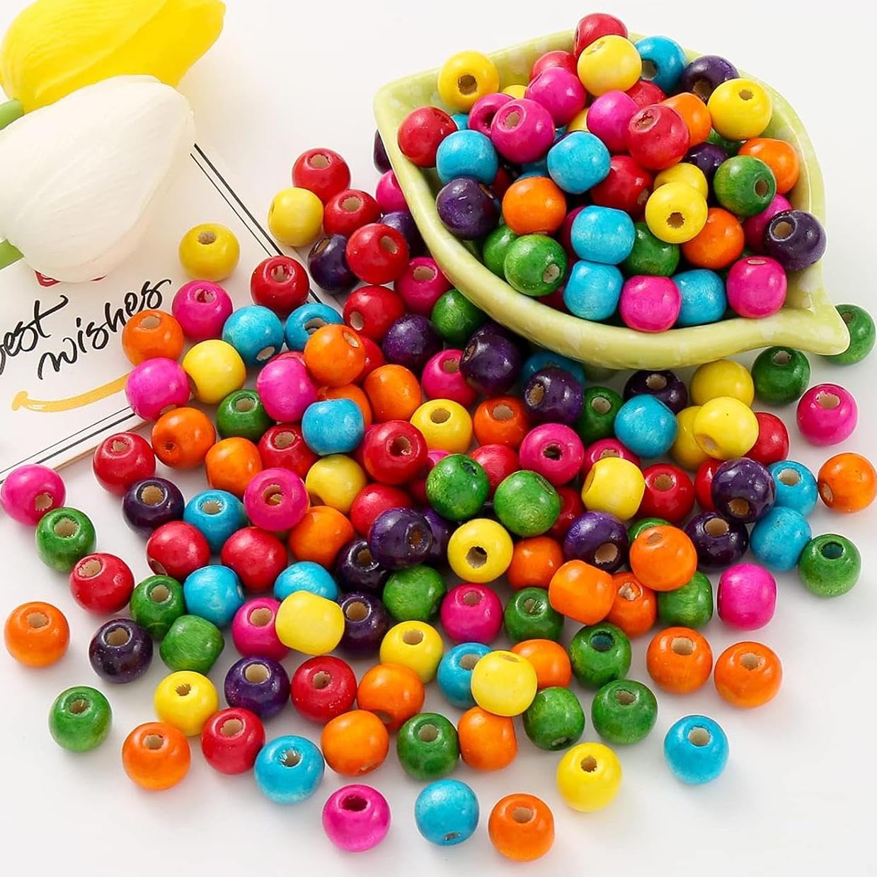 HERZWILD 400pcs Color Wooden Beads 12mm Colourful Wooden Beads Coloured Craft Bead for DIY Jewellery Making (color-12mm)