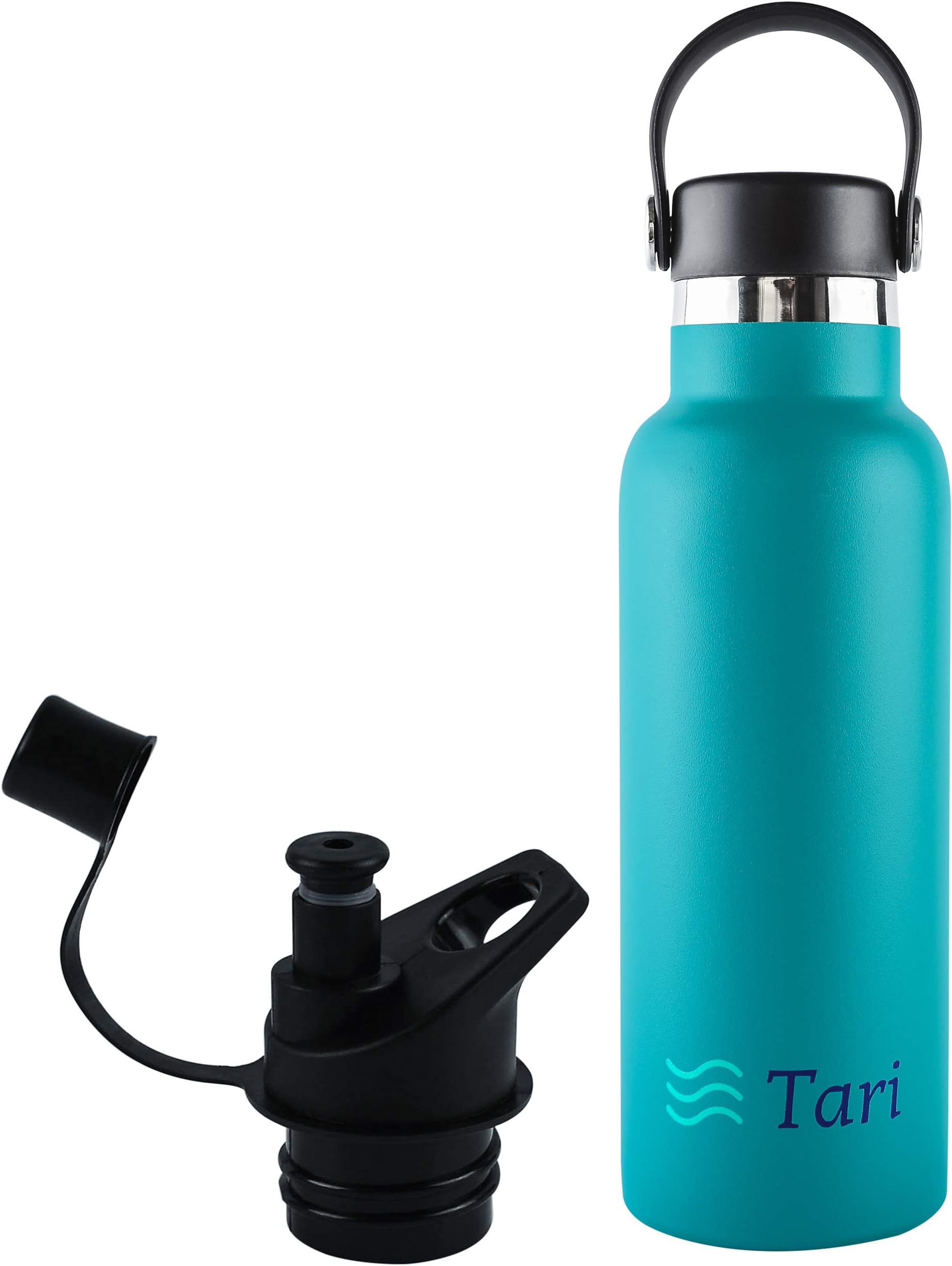 Insulated Stainless Water Bottle with Carry Cap & Sports Cap, 18.5 Ounce (Teal)