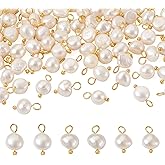 Magibeads 100Pcs Cultured Freshwater Pearl Charms White Natural Pearl Beads Beach Ocean Summer Earring Charms with Gold Brass Loop Bulk for Crafts DIY Necklace Jewelry Making Supplies
