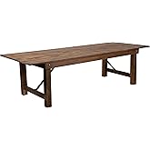 Flash Furniture Hercules Series 9' x 40" Rustic Solid Pine Folding Dining Table, Rectangular Antique Farmhouse Dining and Eve
