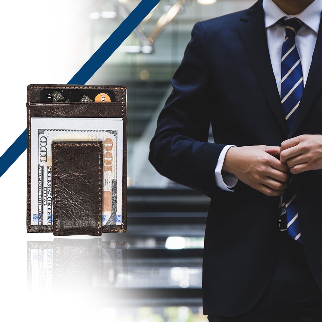 Genuine Leather Slim Wallet - Minimalist Front Pocket Wallet - Leather Money Clip Wallet Card Holders