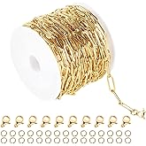 Jabogrii 16.4 Feet Gold Plated Chain for Jewelry Making Welded Stainless Steel Paperclip Oval Link Chains Bulk with Lobster Clasps Jump Rings for Bracelet Necklace Making