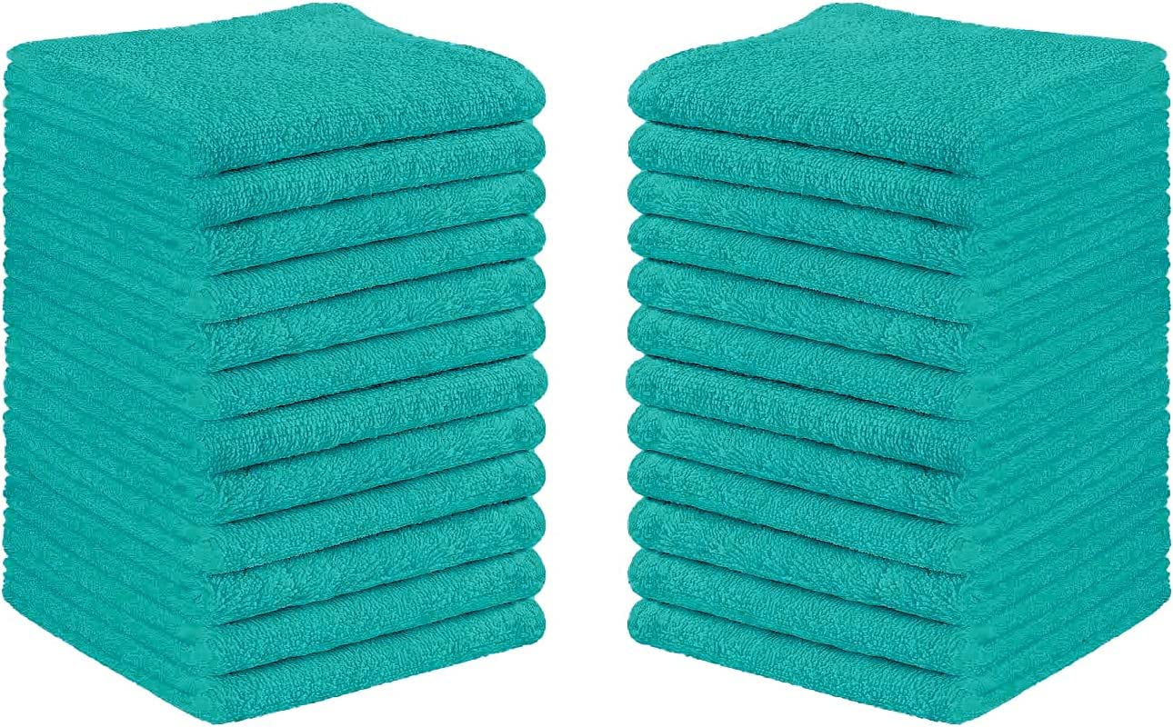 DARWEN STAR Luxury Flannel Face Cloth Set 30 x 30 cm, 100% Ring Spun Cotton Premium Washcloth, Soft Feel Fingertip Towel (Teal, 12)