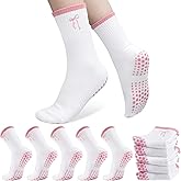 Jeyiour 5 Pairs Cute Pilates Socks with Grips for Women Coquette Pink Bow Non Slip Grippers for Pilates Yoga Ballet Dance
