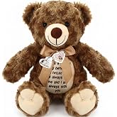 Silipull 12 Inch Bear Stuffed Animals with Voice Recorder Photo Pendant Set Cute Soft Plush Bear Messages Playback Stuffed Animals with Zipper for Boys Girls(Dark Brown)