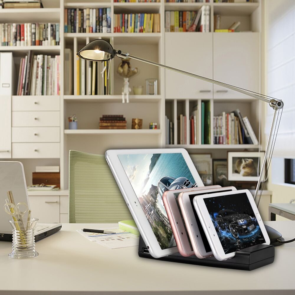 Estación De Carga USB-TOSCiDO 4 Puertos Soporte de Carga Multi Carga Inteligente Incluido El Cable De Carga Rápida 3 En 1 Para iPhone,iPad, Samsung, Smartphones, Tablets