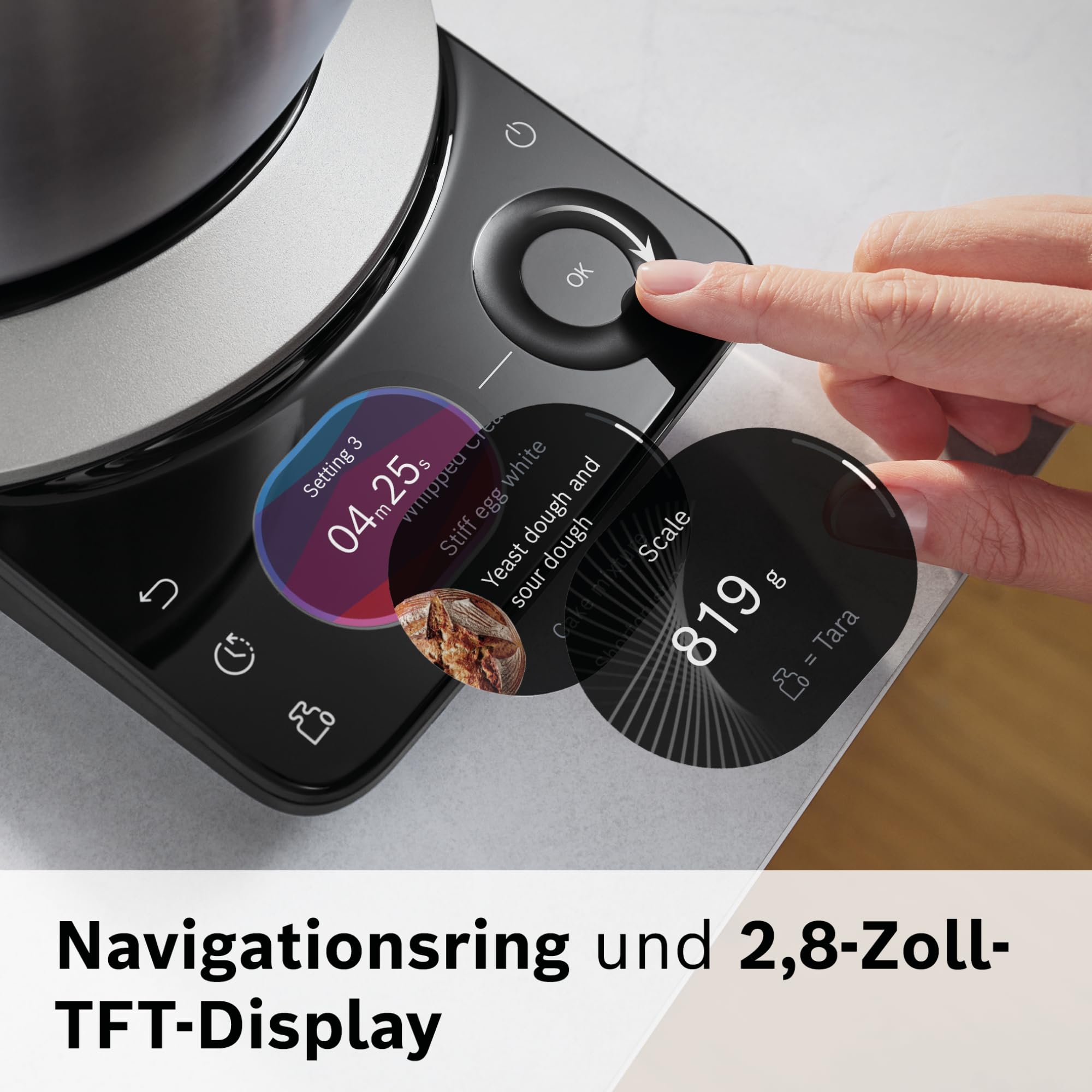 Bosch Küchenmaschine Serie 8, NEU, 9 Automatikprogramme, Waage, Timer, 7 Stufen, 6l Edelstahl-Schüssel, Knethaken, Rührbesen, Silikonbesen, spülmaschinenfest, 1.800 W, MUMS8ZS00 7