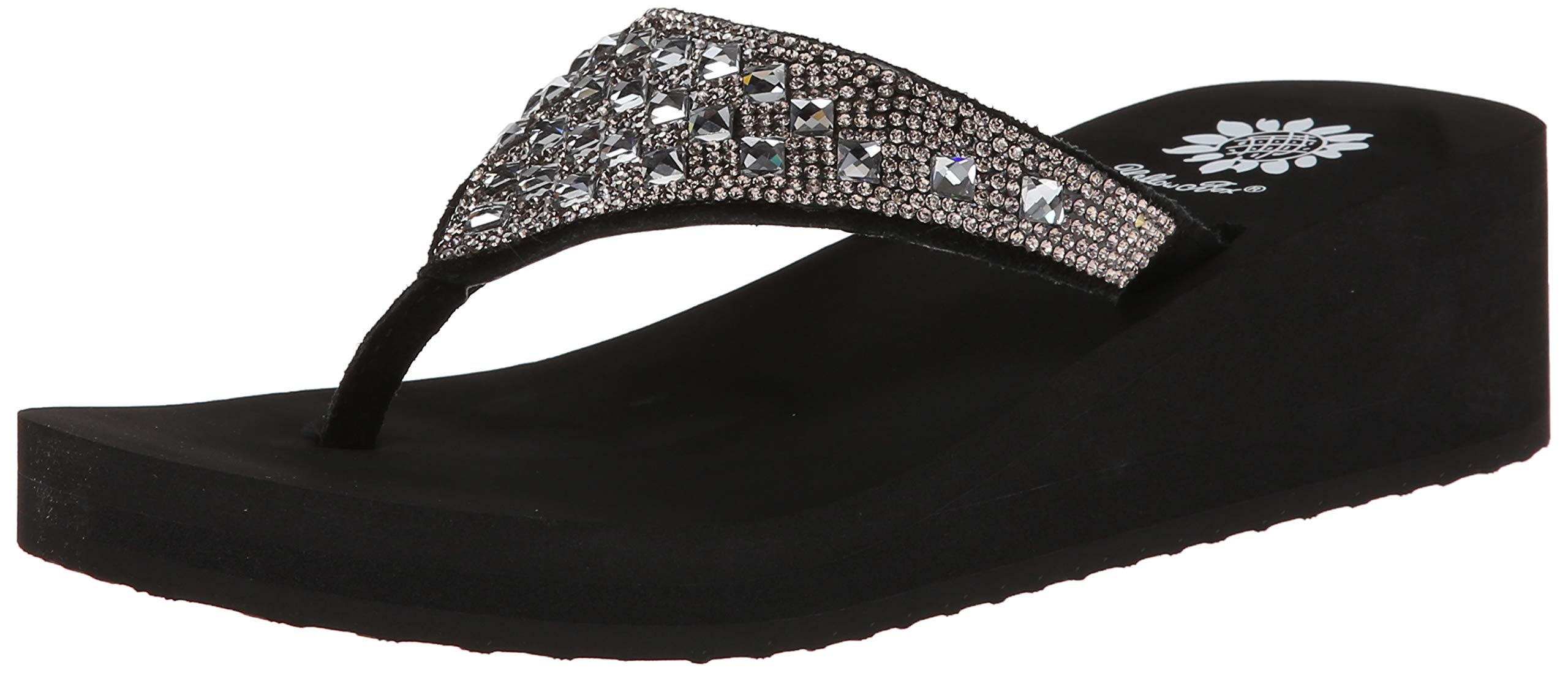 yellow box multi color flip flops