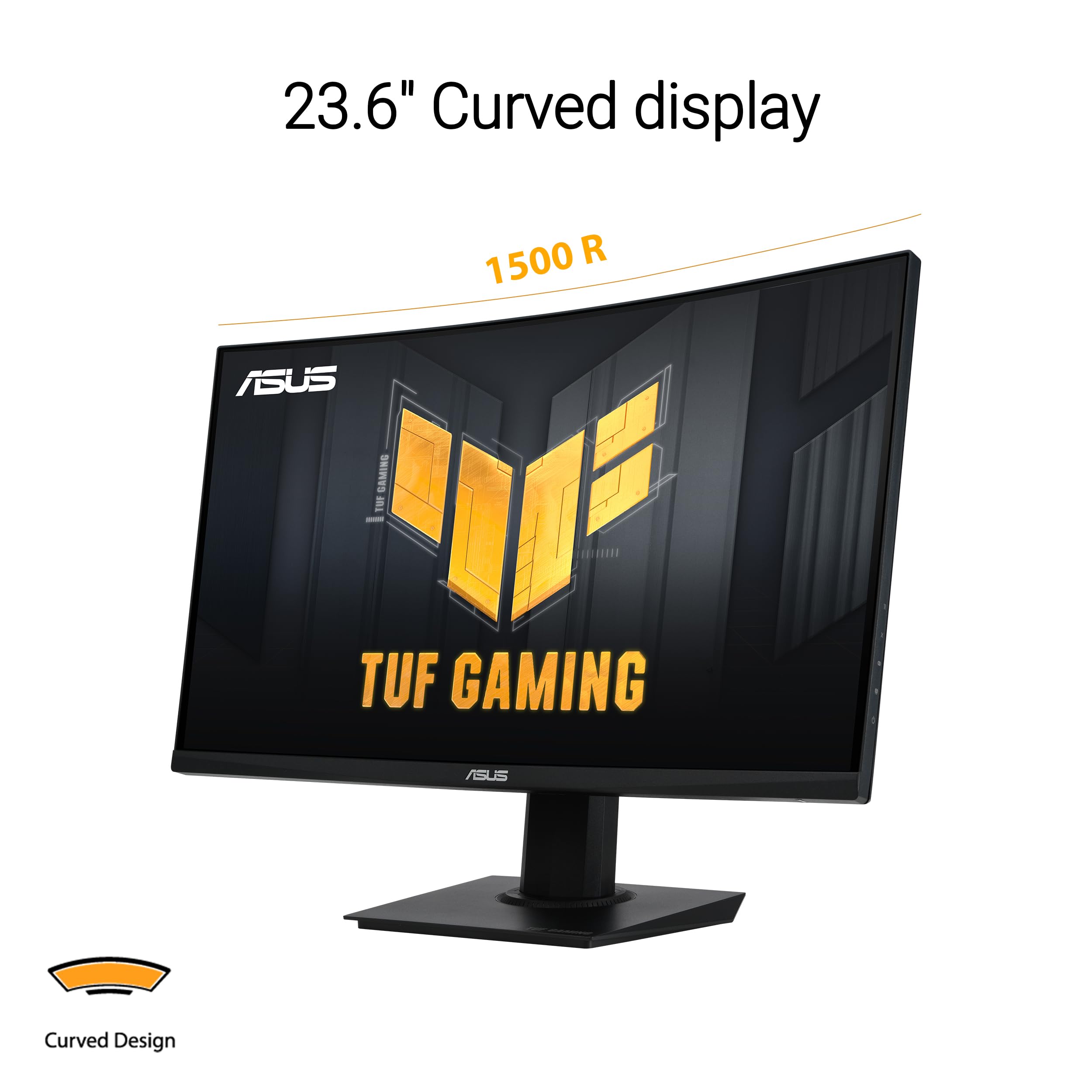 Monitor curvo ASUS TUF Gaming de 24" (23,6 pulgadas visibles) (VG24VQER) - FHD, 180 Hz, 1 ms, DCI-P3 90 %, sincronización de desenfoque de movimiento extremadamente bajo, FreeSync, Shadow Boost, cuidado de los ojos, DisplayWidget Center, garantía de 3 años