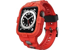 GELISHI Bands Compatible for Apple Watch Band 45mm 44mm 42mm, Men Sport Rugged Band with Protective Case for Watch Series 9 8 7/Series 6 SE 5 4 3, Red