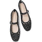 USIMAD Woven Mesh Ballet Flats for Women Square Toe Womens Comfortable Buckle Strap Ballerina Flat Shoes Mesh Dress Flats